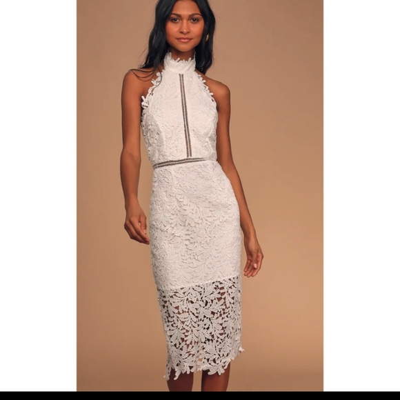 LULU'S | Divine Destiny Lace Midi Swan Dress white sz XS - Picture 6 of 10